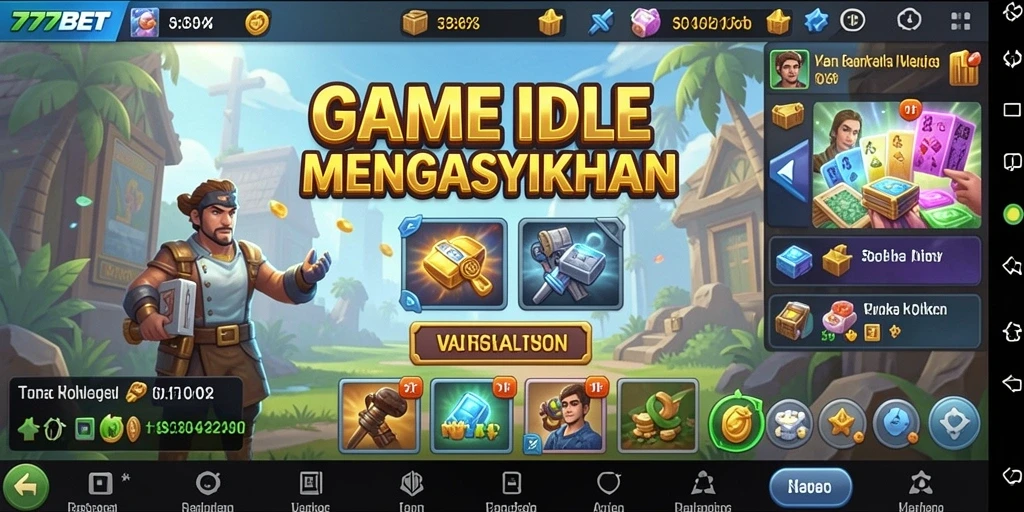 Tampilan gameplay 777BET yang menarik dengan karakter yang mengumpulkan sumber daya.