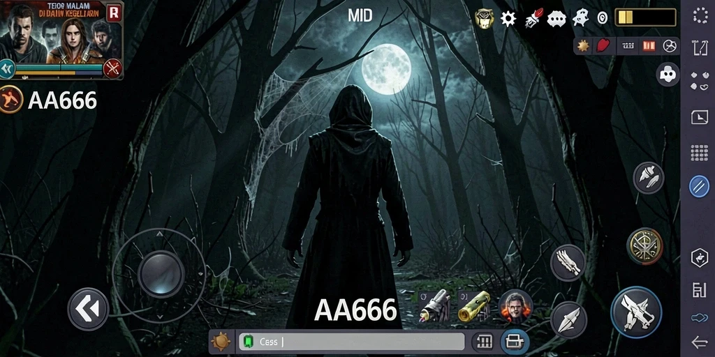 Tangkapan layar gameplay AA666 menampilkan suasana horror yang menegangkan.