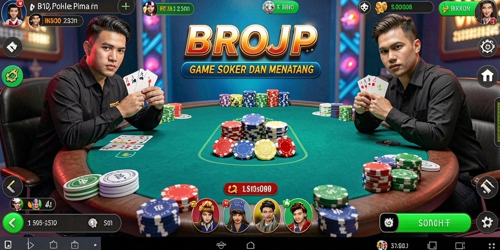 Screenshot gameplay BROJP menampilkan keseruan bermain poker online.