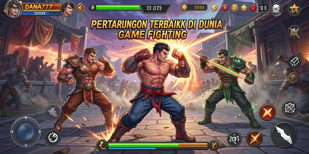 Screenshot DANA777 menampilkan pertarungan karakter dengan efek visual memukau.