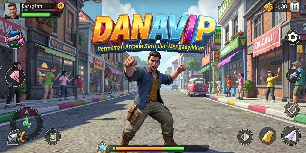 Tampilan gameplay yang menegangkan dari DANAVIP dengan banyak rintangan.