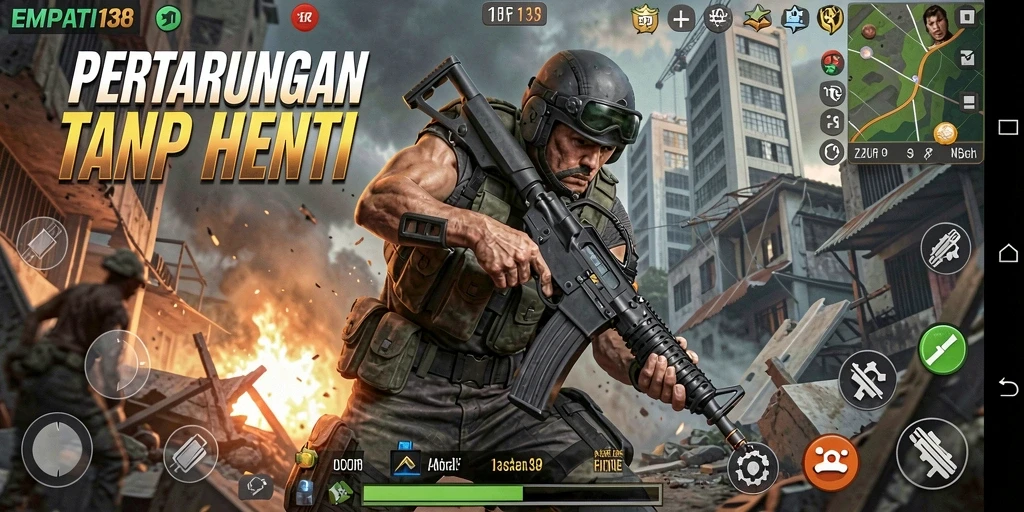 Screenshot menunjukkan karakter bertarung dalam aksi penuh di arena.