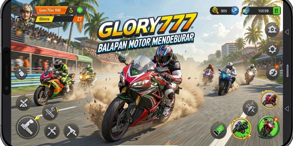 Gameplay balap motor yang mendebarkan di GLORY777.