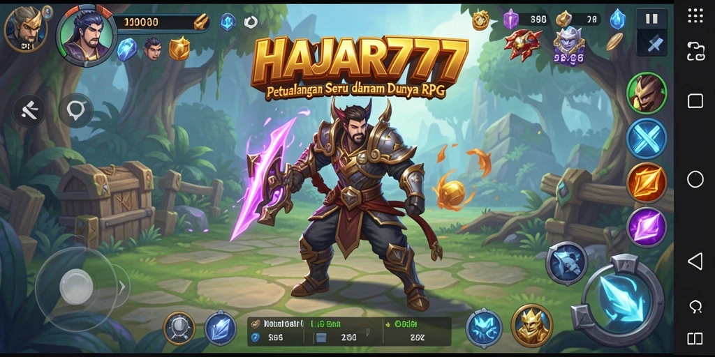 Tangkapan layar utama gameplay HAJAR777 yang menunjukkan petualangan seru dan karakter yang menarik.