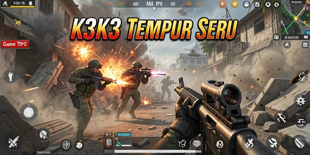 Gameplay intens K3K3 dengan berbagai aksi menembak.