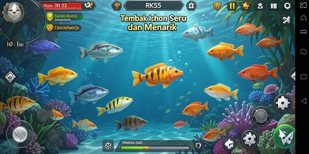 Tangkapan layar menampilkan gameplay yang seru dan interaktif dari RK55 Tembak Ikan.