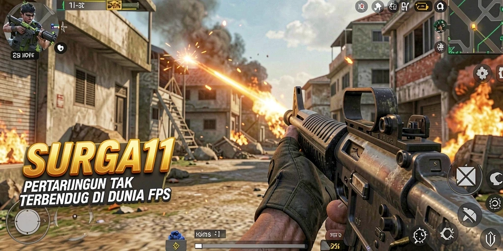 Tangkapan layar menunjukkan aksi menegangkan dalam game FPS SURGA11.